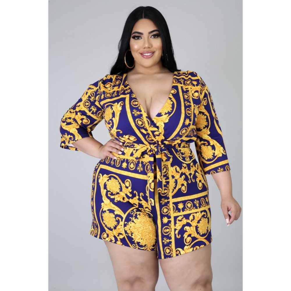 Royalty Print Plus Size Romper